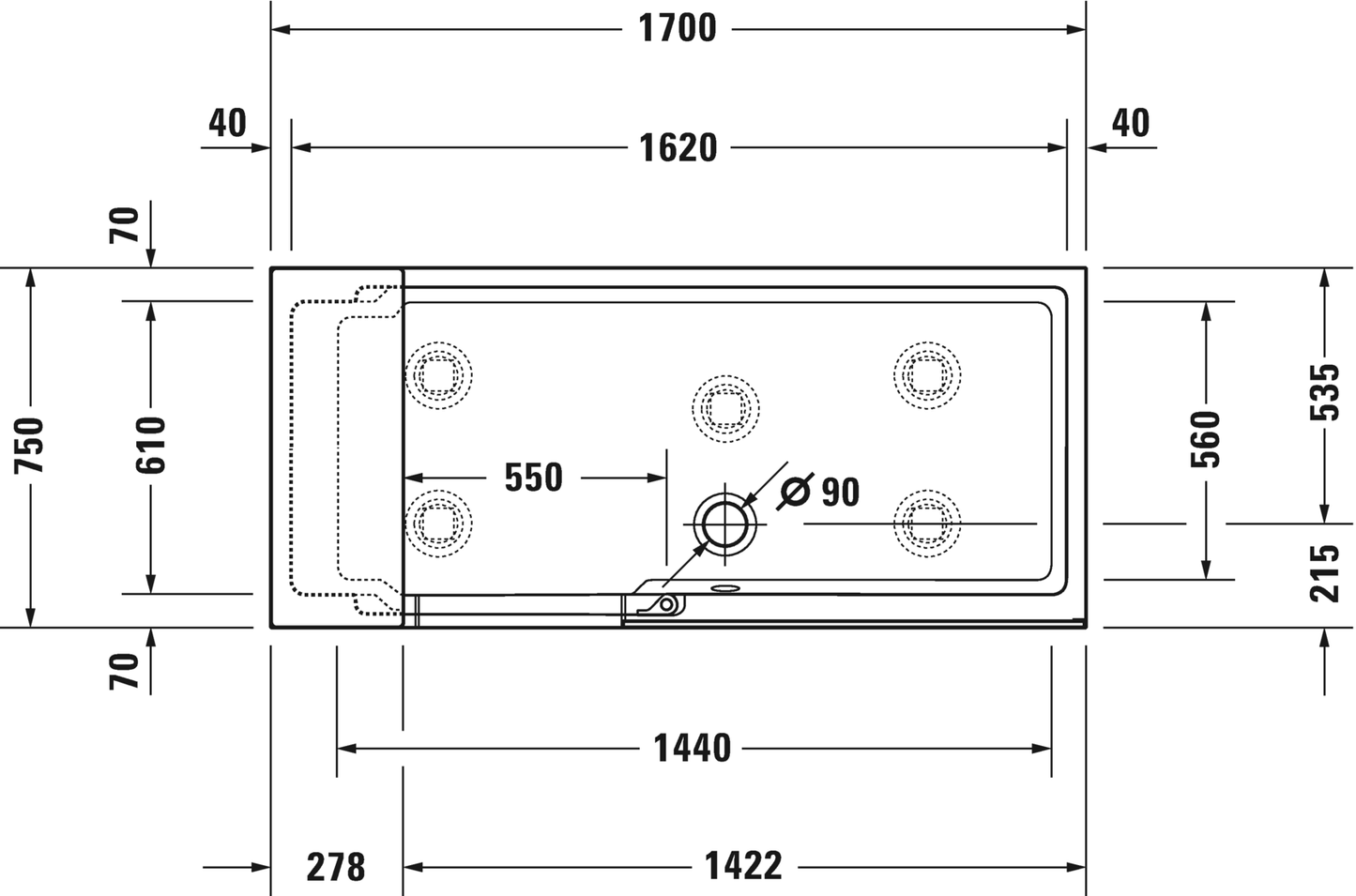 Duravit Shower + Badekar med walk-in funktion.