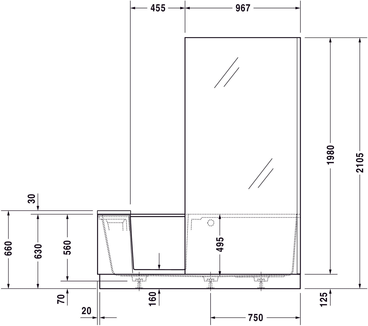 Duravit Shower + Badekar med walk-in funktion.